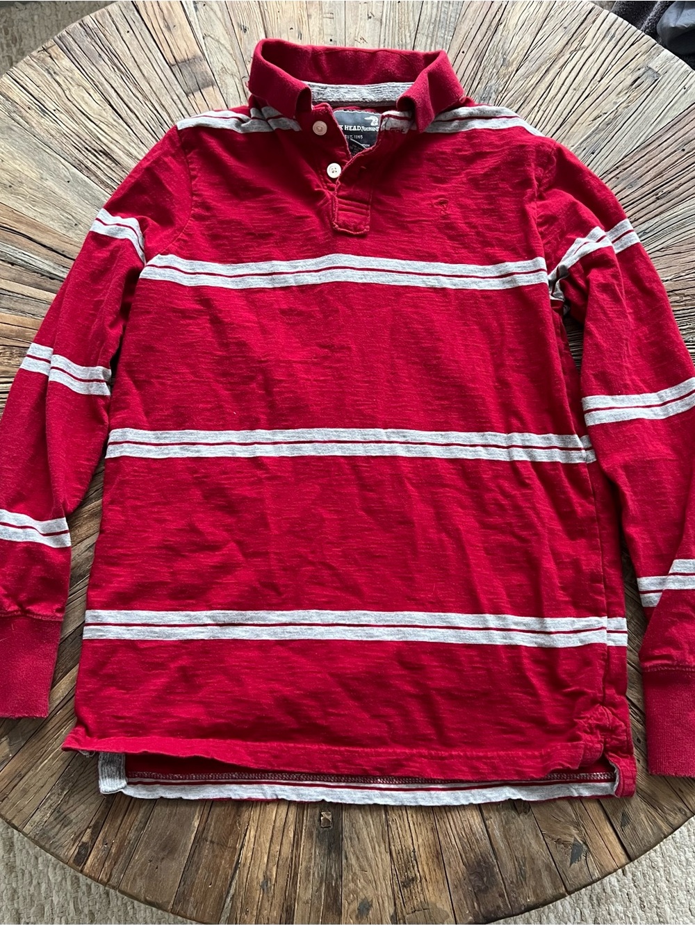 Duck Head Jeans Co. Red & White Striped Long Sleeve Polo Shirt Size M
